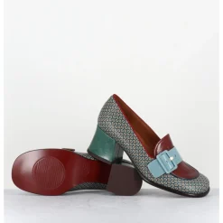 Outlet CHIE MIHARA Mocassins petit talon cuir imprimé rétro multi - MEISIN44 SHOWER BLUE