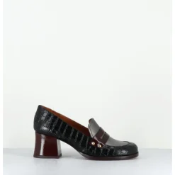 Outlet CHIE MIHARA Mocassins petit talon cuir imprimé croco noir - TADEO MONDA NEGRO