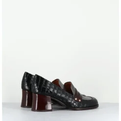 Outlet CHIE MIHARA Mocassins petit talon cuir imprimé croco noir - TADEO MONDA NEGRO