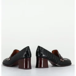 Outlet CHIE MIHARA Mocassins petit talon cuir imprimé croco noir - TADEO MONDA NEGRO