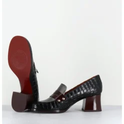 Outlet CHIE MIHARA Mocassins petit talon cuir imprimé croco noir - TADEO MONDA NEGRO