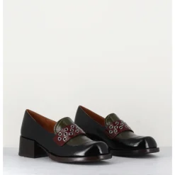 Discount CHIE MIHARA Mocassins petit talon cuir noir/marron/vert - TOBEN NEGRO HUNT