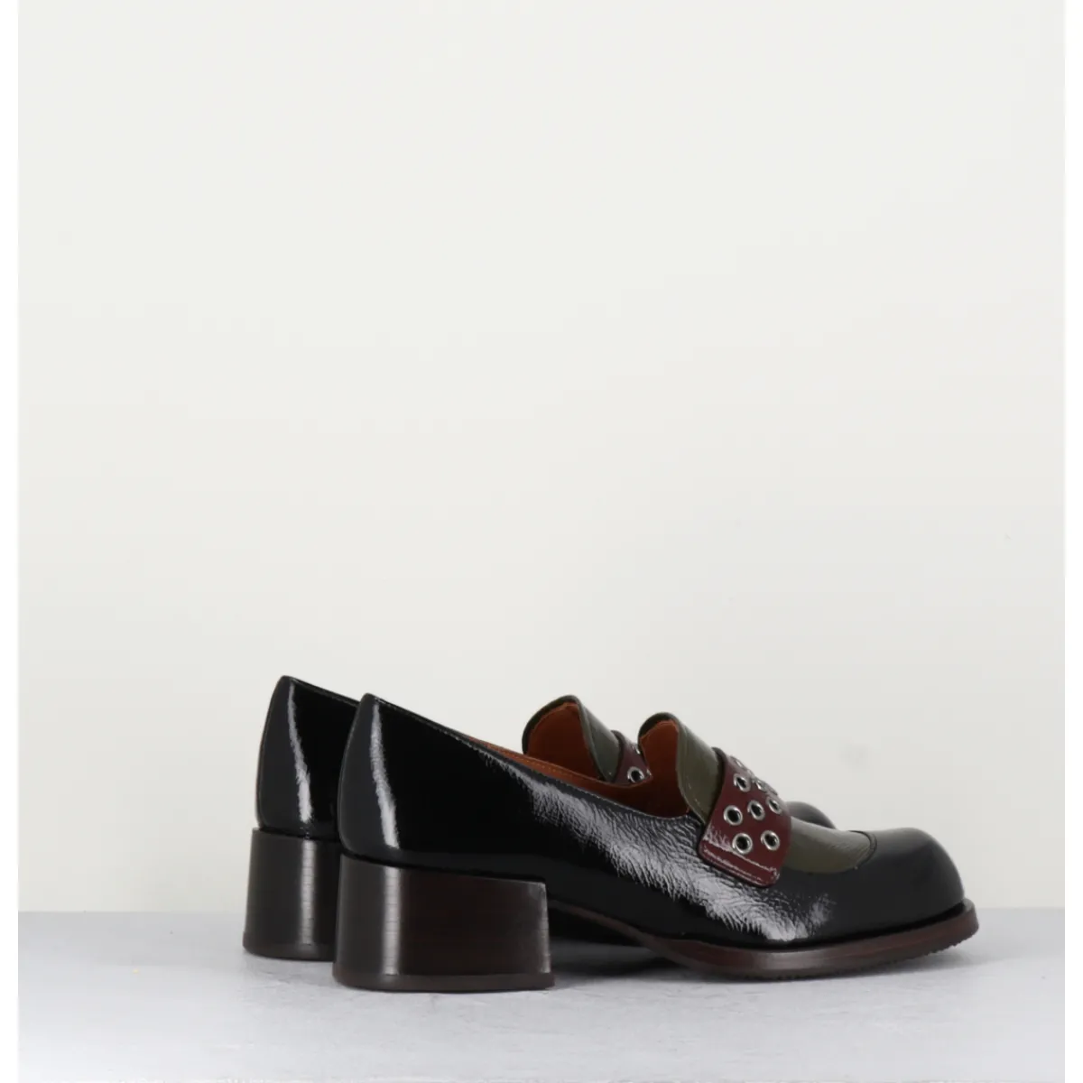 Discount CHIE MIHARA Mocassins petit talon cuir noir/marron/vert - TOBEN NEGRO HUNT