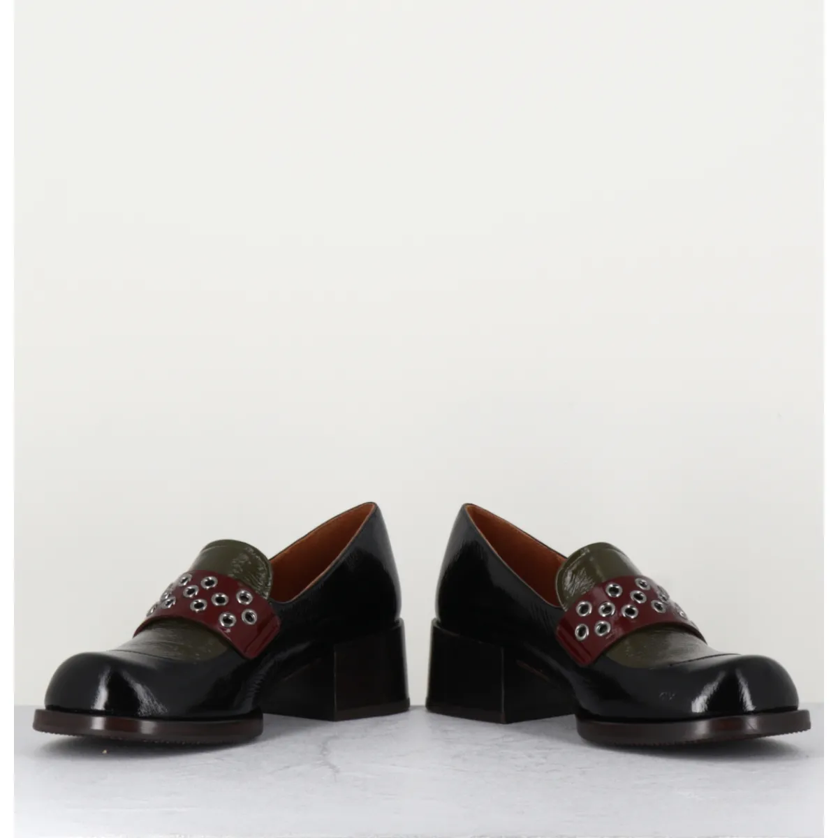 Discount CHIE MIHARA Mocassins petit talon cuir noir/marron/vert - TOBEN NEGRO HUNT