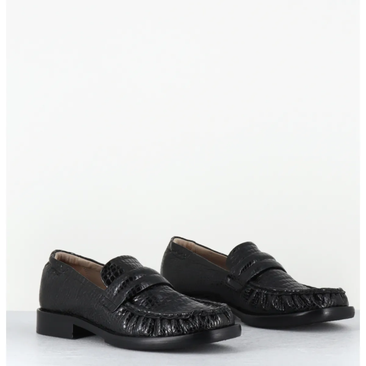 Best MALLONI Mocassins petit talon en cuir imprimé croco - GINNY BLACK NOIR