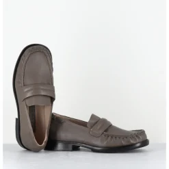 Clearance MALLONI Mocassins petit talon en cuir gris - GRIMILDE TAUPE