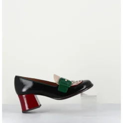 Hot CHIE MIHARA Mocassins petit talon en cuir vernis noir & boucle verte - MEMET NEGRO SAND
