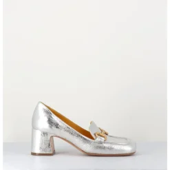 MARA BINI Mocassins petit talon en cuir & mors doré - Q167 VINTAGE SILVER ARGENT