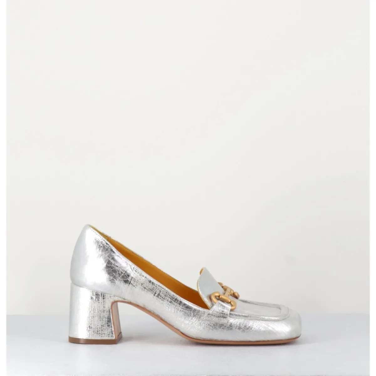 MARA BINI Mocassins petit talon en cuir & mors doré - Q167 VINTAGE SILVER ARGENT