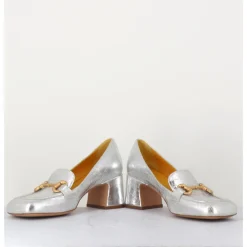 MARA BINI Mocassins petit talon en cuir & mors doré - Q167 VINTAGE SILVER ARGENT