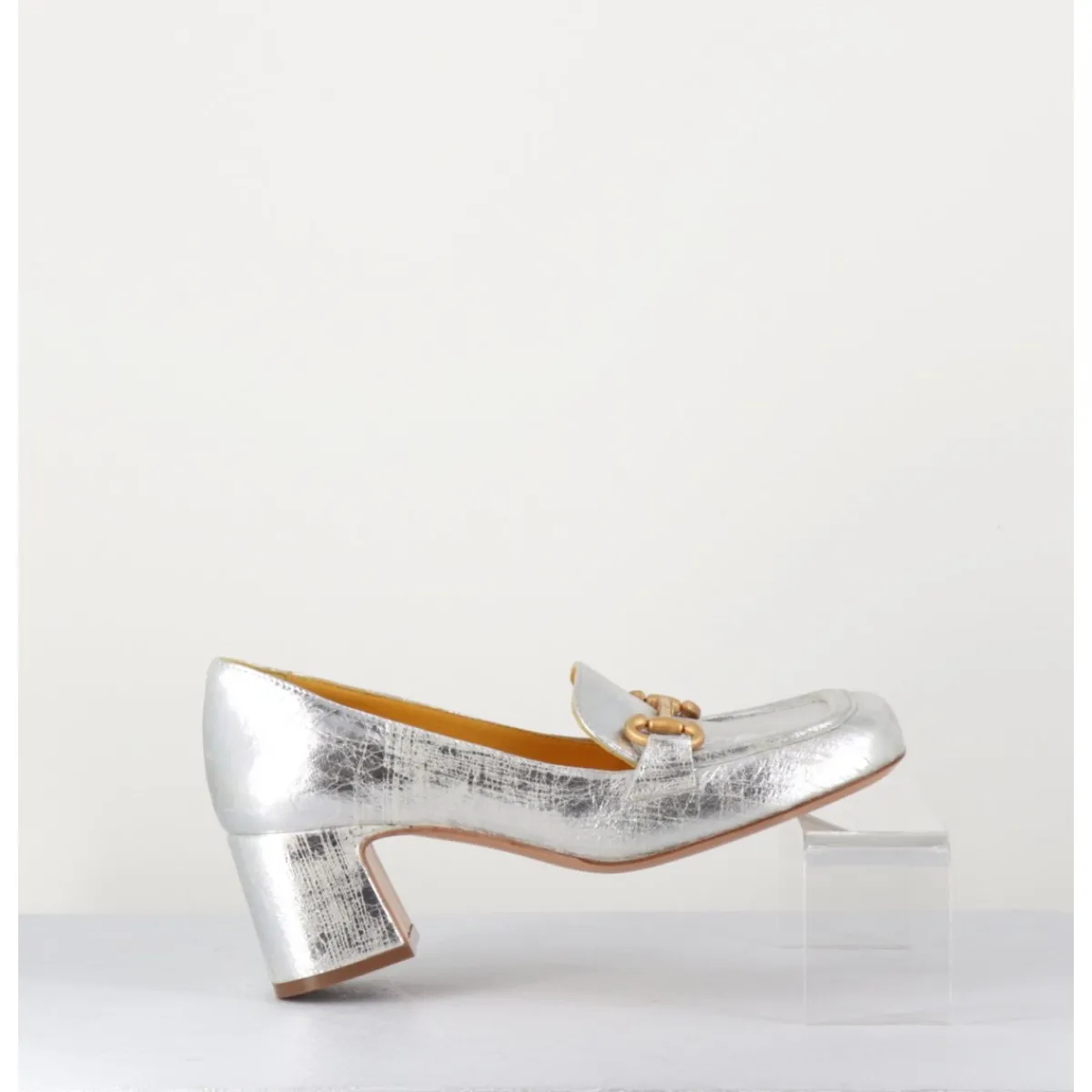 MARA BINI Mocassins petit talon en cuir & mors doré - Q167 VINTAGE SILVER ARGENT