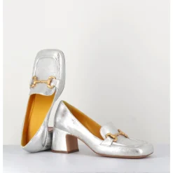 MARA BINI Mocassins petit talon en cuir & mors doré - Q167 VINTAGE SILVER ARGENT