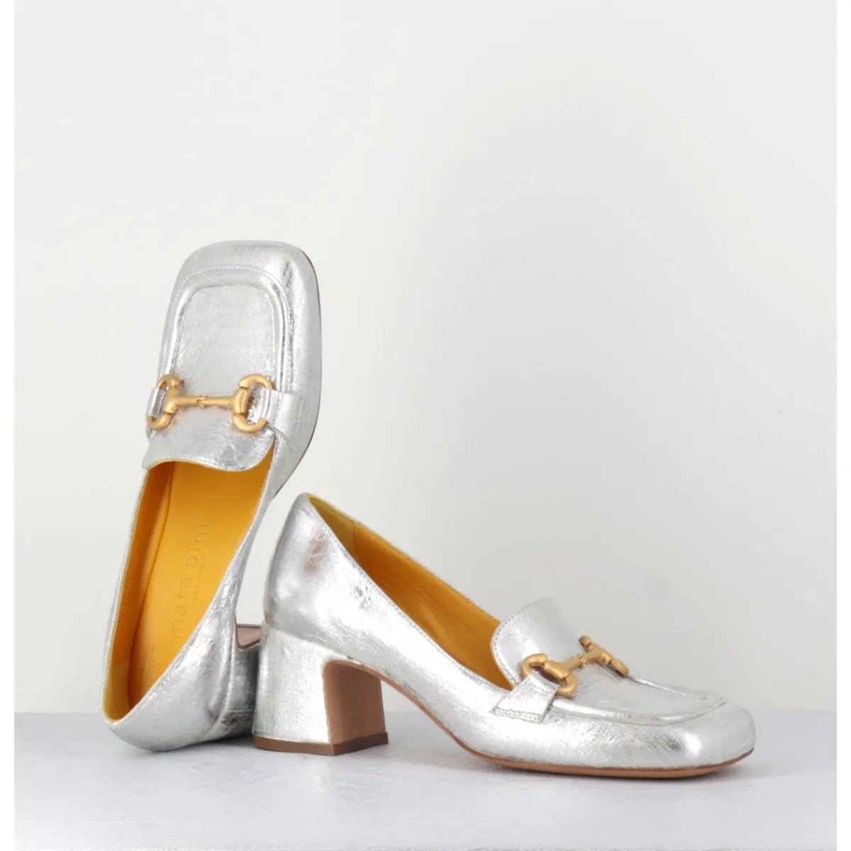 MARA BINI Mocassins petit talon en cuir & mors doré - Q167 VINTAGE SILVER ARGENT