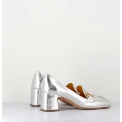 MARA BINI Mocassins petit talon en cuir & mors doré - Q167 VINTAGE SILVER ARGENT