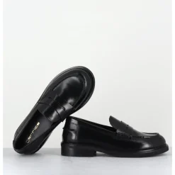 Online GARRICE LAB Mocassins plats à bout rond en cuir glacé - CHINO ABRASIVATO NERO NOIR