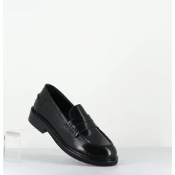 Online GARRICE LAB Mocassins plats à bout rond en cuir glacé - CHINO ABRASIVATO NERO NOIR