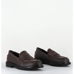 Online GARRICE LAB Mocassins plats à bout rond en cuir cuir effet vintage - CHINO SOUL MERINGA MARRON