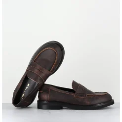 Online GARRICE LAB Mocassins plats à bout rond en cuir cuir effet vintage - CHINO SOUL MERINGA MARRON
