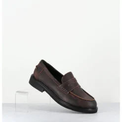 Online GARRICE LAB Mocassins plats à bout rond en cuir cuir effet vintage - CHINO SOUL MERINGA MARRON