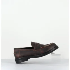 Online GARRICE LAB Mocassins plats à bout rond en cuir cuir effet vintage - CHINO SOUL MERINGA MARRON