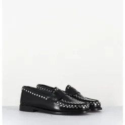 Online GARRICE LAB Mocassins plats en cuir glacé & rivets argent - TORE ABRA NERO NOIR