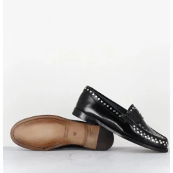 Online GARRICE LAB Mocassins plats en cuir glacé & rivets argent - TORE ABRA NERO NOIR