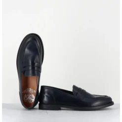 Sale ALBERTO FASCIANI Mocassins plats en cuir glacé marine - ZOE56040 BLUE BLEU