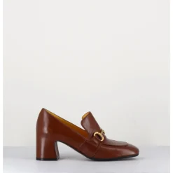 New MARA BINI Mocassins 70s à talon en cuir camel bout carré - H759 SETA CASTORO COGNAC