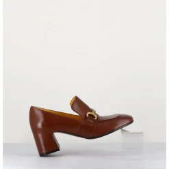 New MARA BINI Mocassins 70s à talon en cuir camel bout carré - H759 SETA CASTORO COGNAC