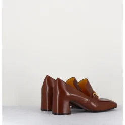 New MARA BINI Mocassins 70s à talon en cuir camel bout carré - H759 SETA CASTORO COGNAC