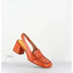 Outlet MARA BINI Mocassins slingback à talon en cuir orangé 70s - S242234 REMUVE ORANGE