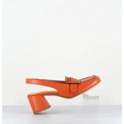 Outlet MARA BINI Mocassins slingback à talon en cuir orangé 70s - S242234 REMUVE ORANGE