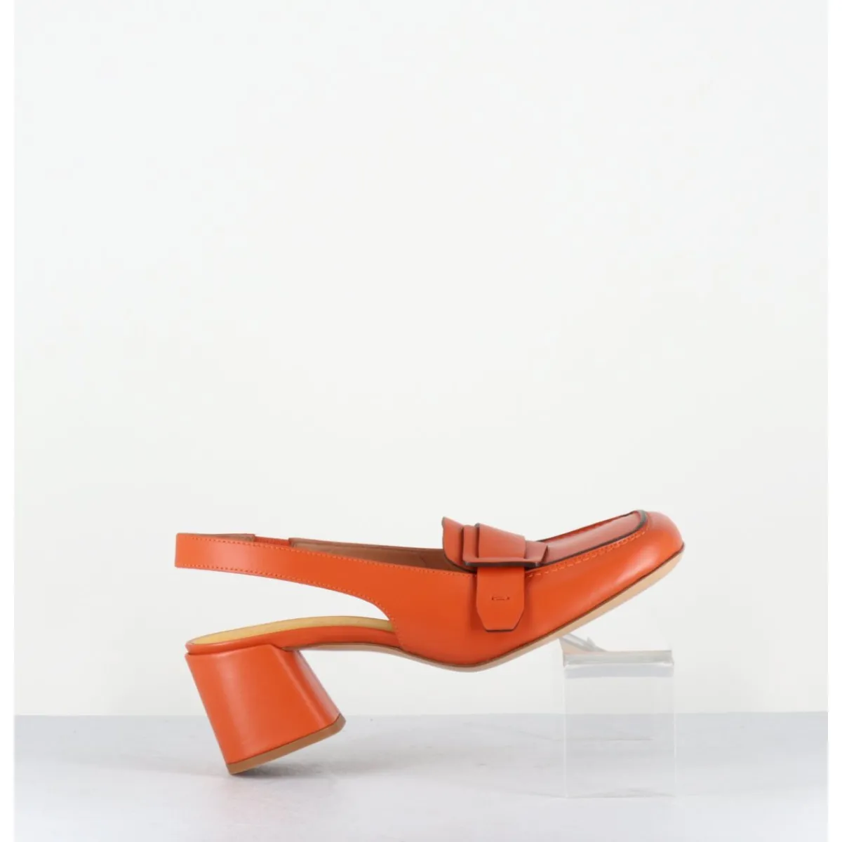 Outlet MARA BINI Mocassins slingback à talon en cuir orangé 70s - S242234 REMUVE ORANGE