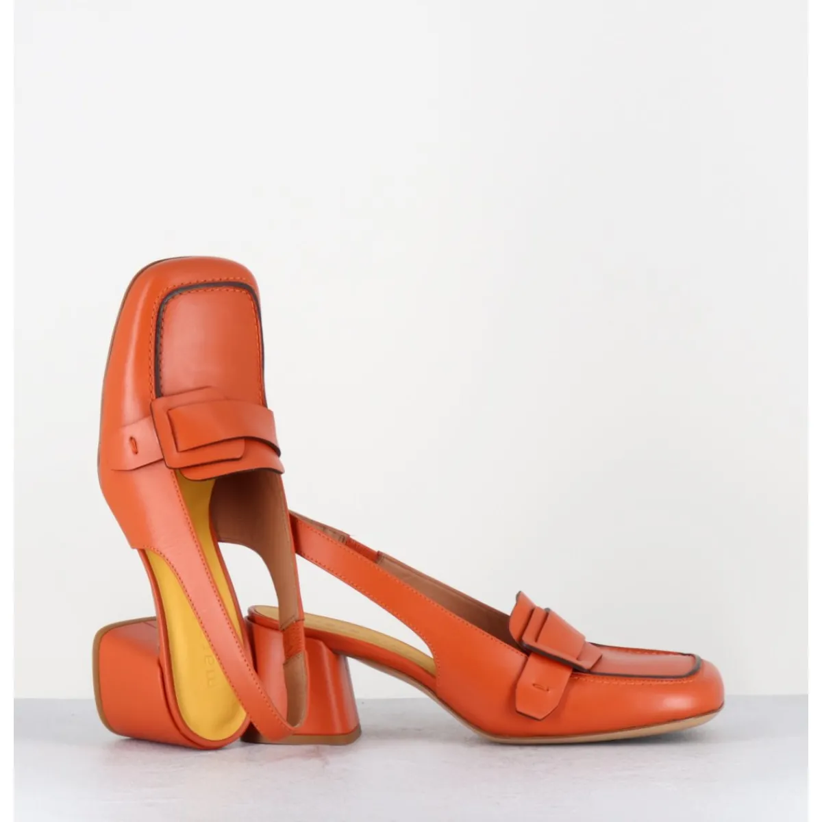 Outlet MARA BINI Mocassins slingback à talon en cuir orangé 70s - S242234 REMUVE ORANGE
