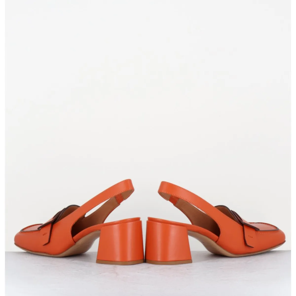 Outlet MARA BINI Mocassins slingback à talon en cuir orangé 70s - S242234 REMUVE ORANGE