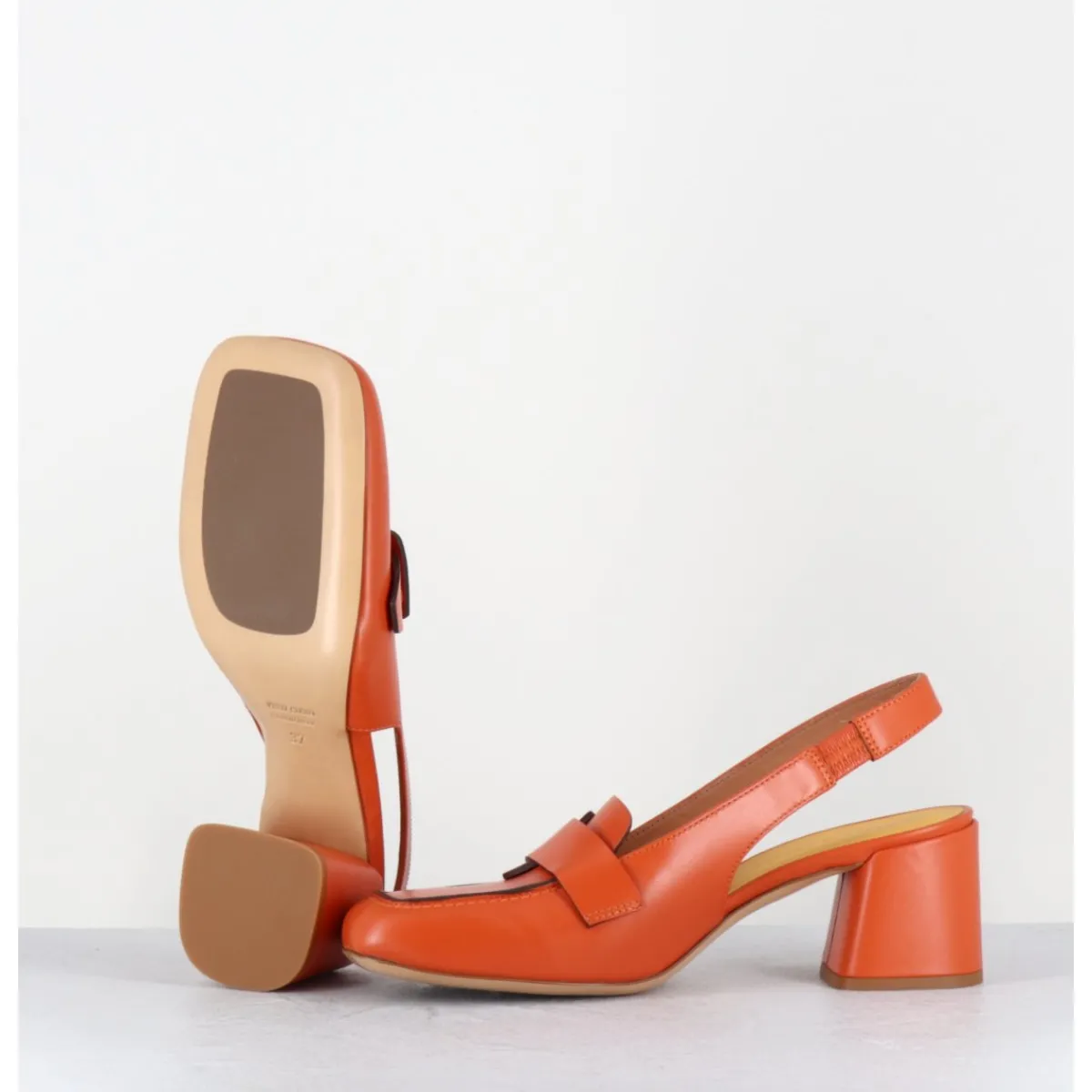 Outlet MARA BINI Mocassins slingback à talon en cuir orangé 70s - S242234 REMUVE ORANGE