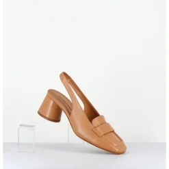 Hot HALMANERA Mocassins slingback en cuir caramel petit talon - CALA25 BARON CARAMEL