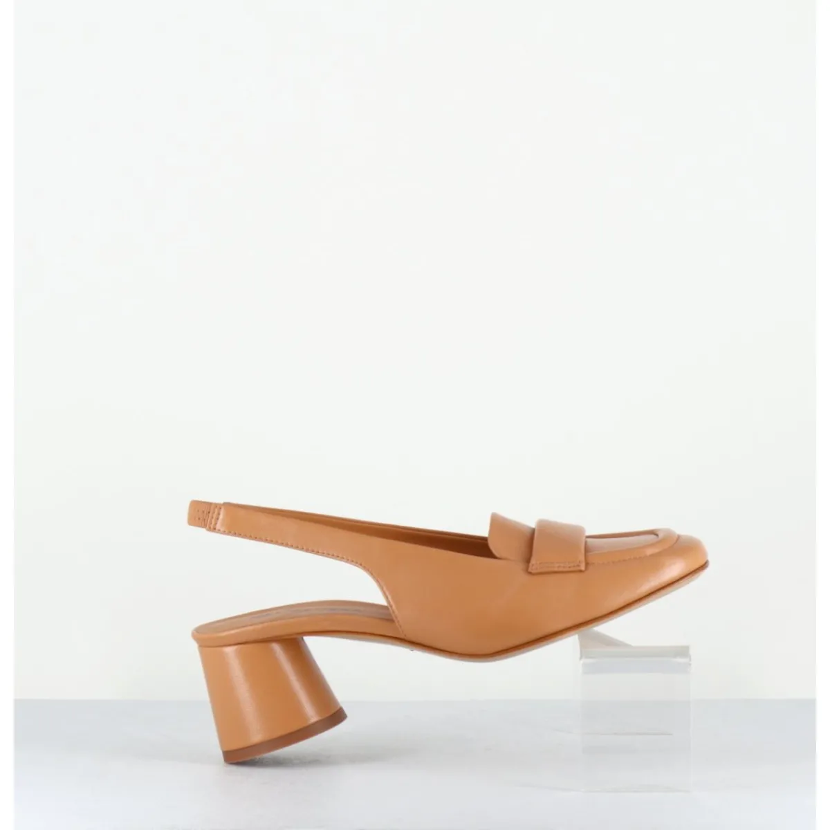 Hot HALMANERA Mocassins slingback en cuir caramel petit talon - CALA25 BARON CARAMEL