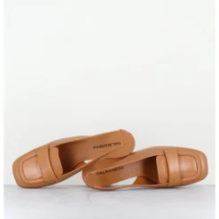 Hot HALMANERA Mocassins slingback en cuir caramel petit talon - CALA25 BARON CARAMEL