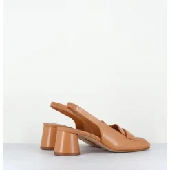 Hot HALMANERA Mocassins slingback en cuir caramel petit talon - CALA25 BARON CARAMEL