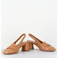 Hot HALMANERA Mocassins slingback en cuir caramel petit talon - CALA25 BARON CARAMEL