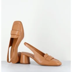 Hot HALMANERA Mocassins slingback en cuir caramel petit talon - CALA25 BARON CARAMEL