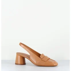 Hot HALMANERA Mocassins slingback en cuir caramel petit talon - CALA25 BARON CARAMEL