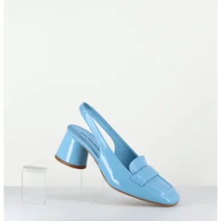 Sale HALMANERA Mocassins slingback en cuir ciel petit talon - CALA25 GLAZE CELESTE BLEU