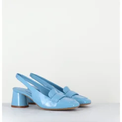 Sale HALMANERA Mocassins slingback en cuir ciel petit talon - CALA25 GLAZE CELESTE BLEU