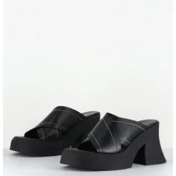 Discount E8 BY MIISTA Mules à plateforme cuir grainé & surpiqûres blanches - RAISSA BLACK MULES NOIR