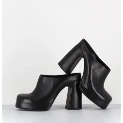 GARRICE LAB Mules à plateforme recouverte talon haut en cuir - VATIK FULAR NERO NOIR