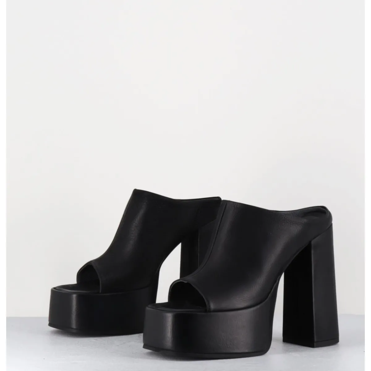 Clearance SORT AARHUS Mules à plateforme talon haut en cuir gras - 3765 GAS NERO NOIR