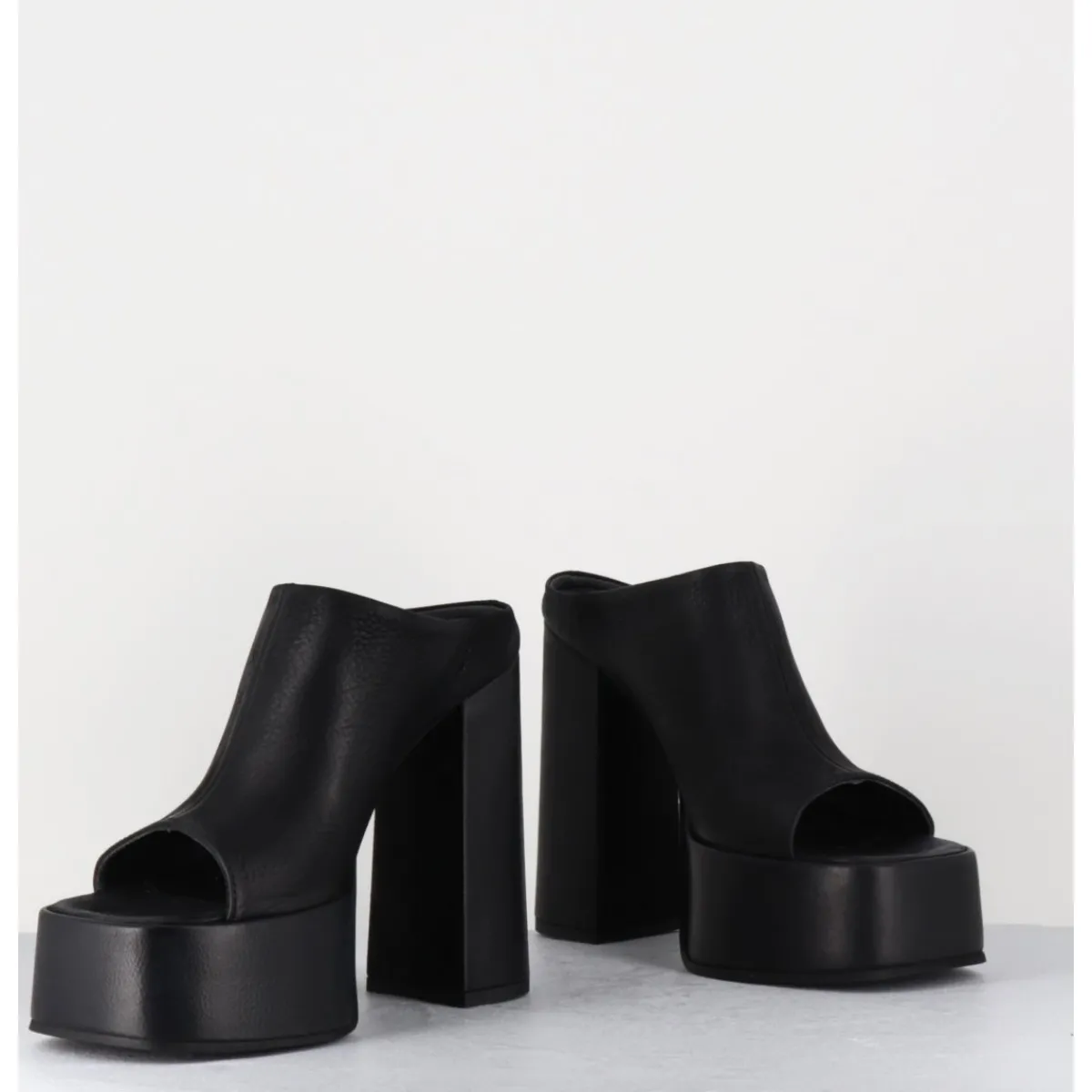 Clearance SORT AARHUS Mules à plateforme talon haut en cuir gras - 3765 GAS NERO NOIR