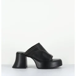 Hot E8 BY MIISTA Mules à plateformes 70s cuir & surpiqûres beiges - LOTA BLACK SANDAL NOIR
